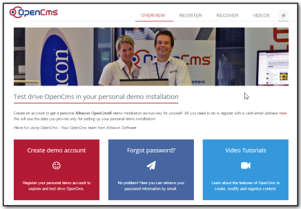 The updated OpenCms live demo website