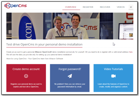 The updated OpenCms live demo website