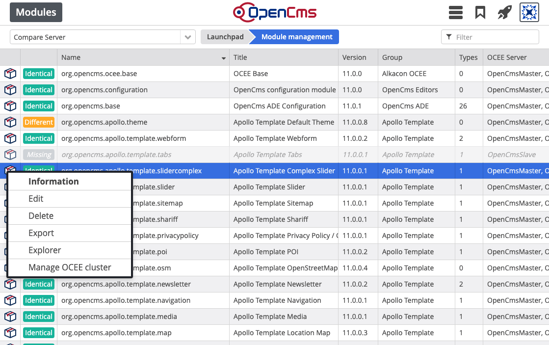 Cluster Manager module comparison