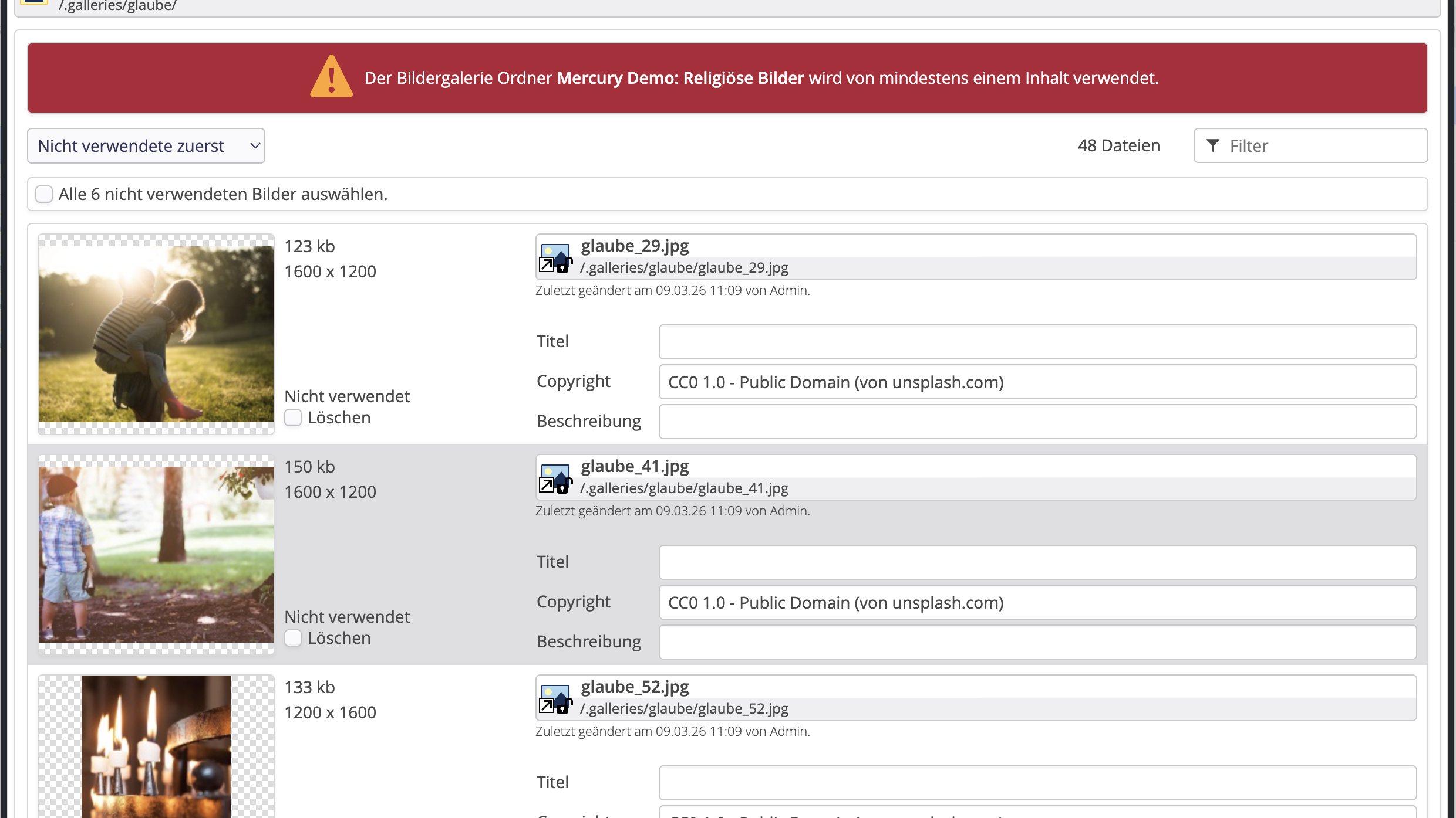 Optimize gallery: delete unused images