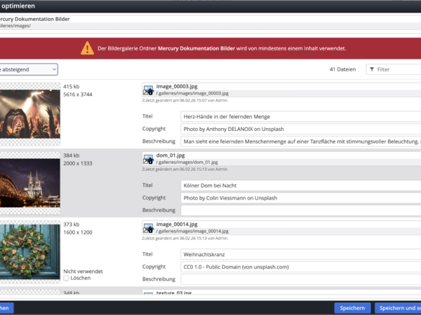 Galerie optimieren: Sortierung nach Größe
