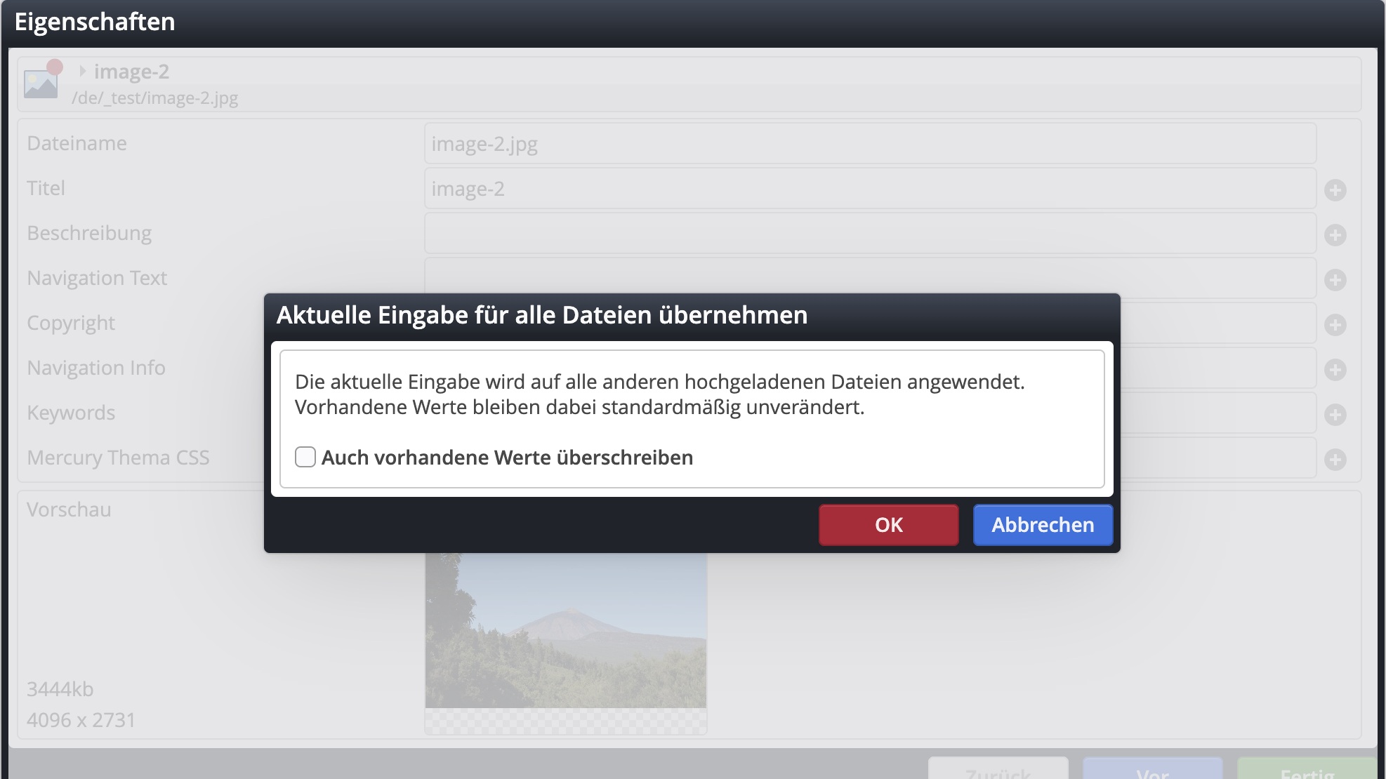 Eigenschaften beim Upload gleichzeitig setzen