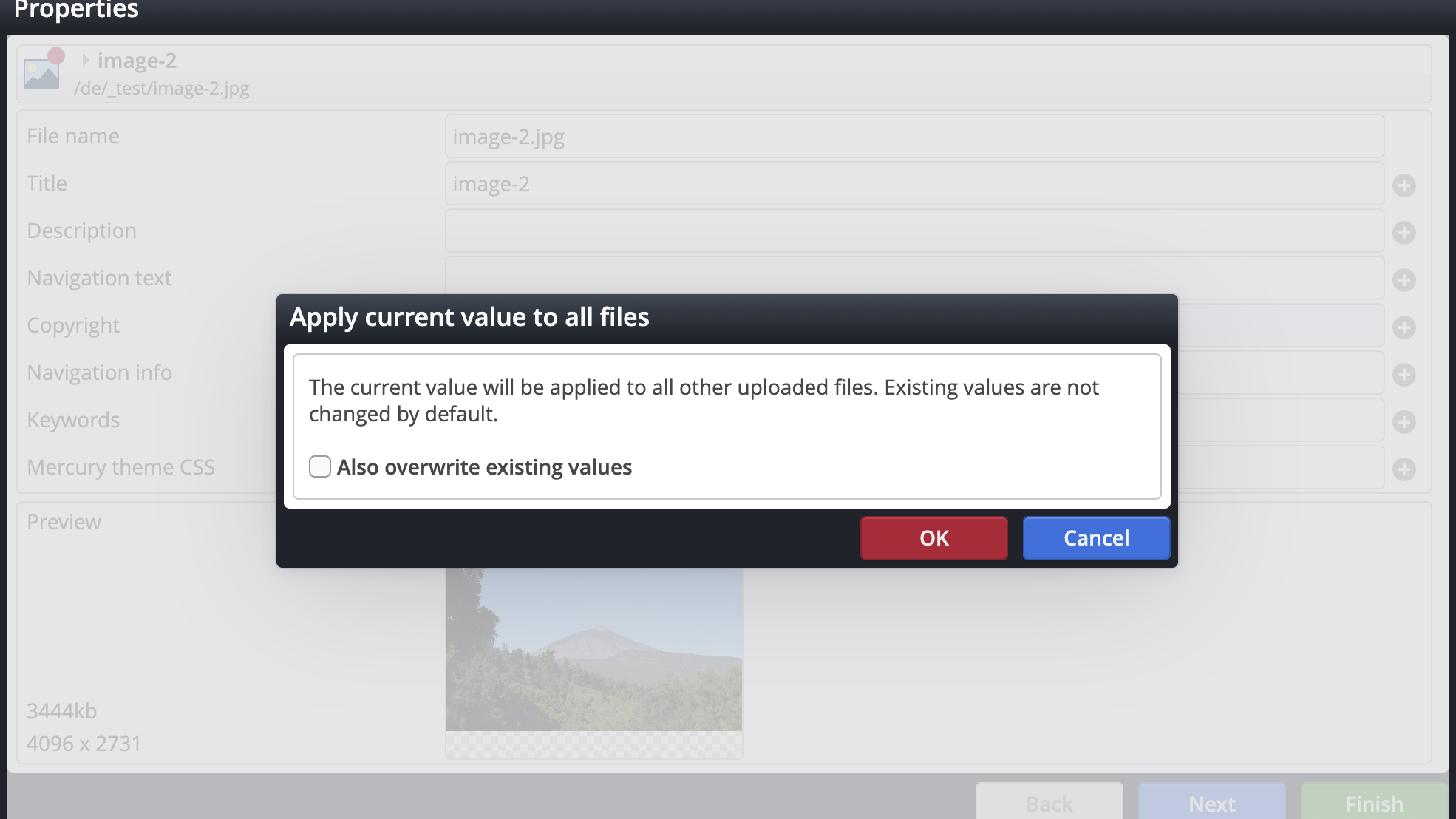 Set properties at all uploaded files at once